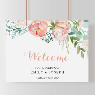Modern Roze Tropische Floral Welkom bruiloft Poster