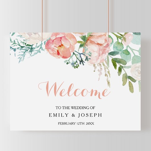 Modern Roze Tropische Floral Welkom bruiloft Poster
