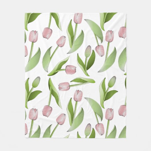 Modern roze tulp bloemmotief fleece deken (Voorkant)