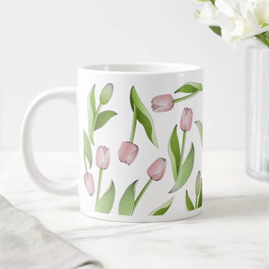 Modern roze Tulp Patroon Grote Koffiekop