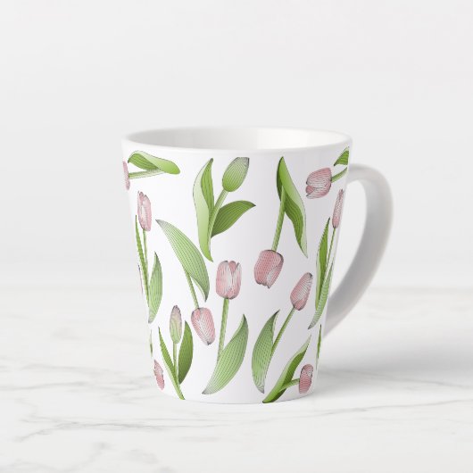 Modern roze Tulp Patroon Latte Mok (Rechterhoek)