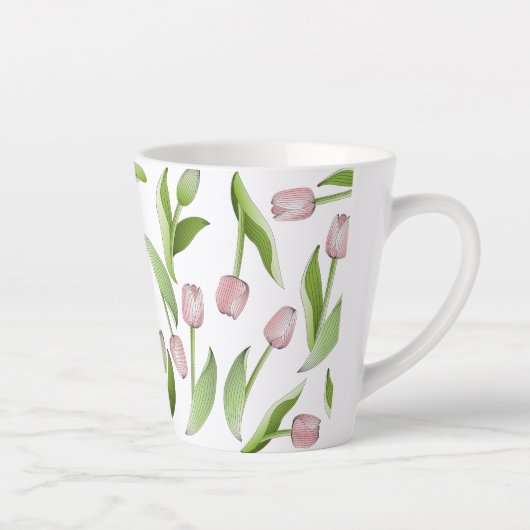 Modern roze Tulp Patroon Latte Mok (Rechts)