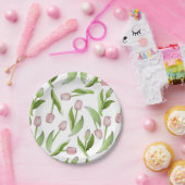 Modern Roze Tulp Patroon Papieren Bordje (Feest)