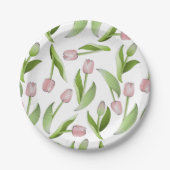 Modern Roze Tulp Patroon Papieren Bordje (Voorkant)