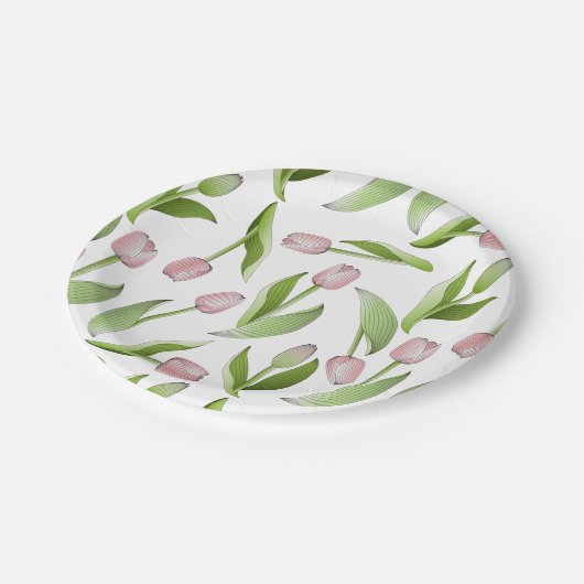 Modern Roze Tulp Patroon Papieren Bordje (Gekanteld)