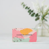 Modern Roze Turquoise Brush Strokes Visitekaartje (Staand voorkant)