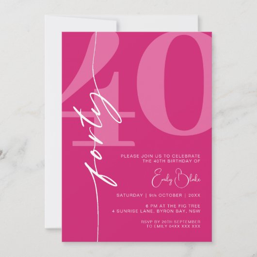 Modern roze veertig 40ste verjaardagsfeestje kaart (Voorkant)