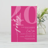 Modern roze veertig 40ste verjaardagsfeestje kaart (Staand voorkant)