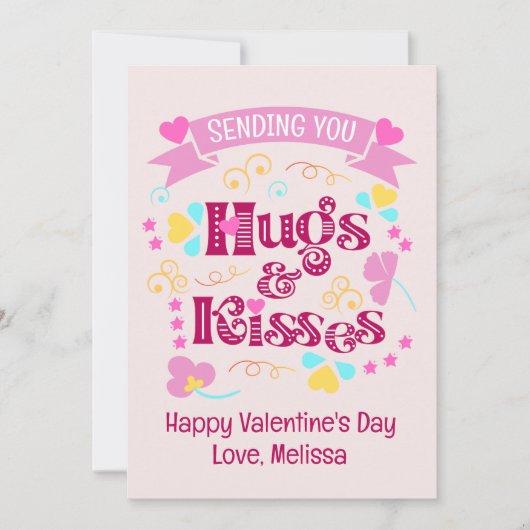 Modern Roze Verzenden U Knuffels en Kusjes Feestdagenkaart (Voorkant)