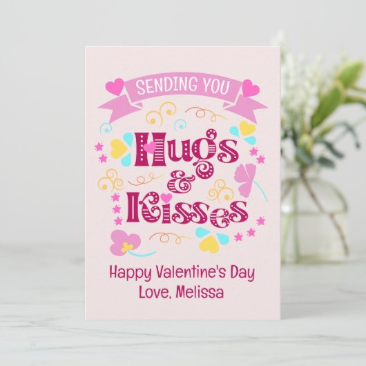 Modern Roze Verzenden U Knuffels en Kusjes Feestdagenkaart (Staand voorkant)