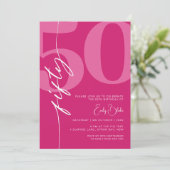 Modern roze vijftig 50ste verjaardagsfeestje kaart (Staand voorkant)