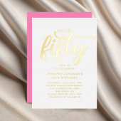 Modern Roze Vijftig en Fabulous 50ste verjaardag G Folie Uitnodiging