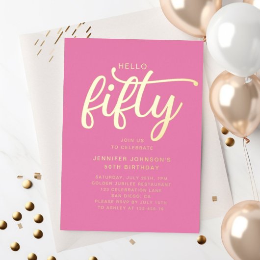 Modern Roze Vijftig en Fabulous 50ste verjaardag G Folie Uitnodiging