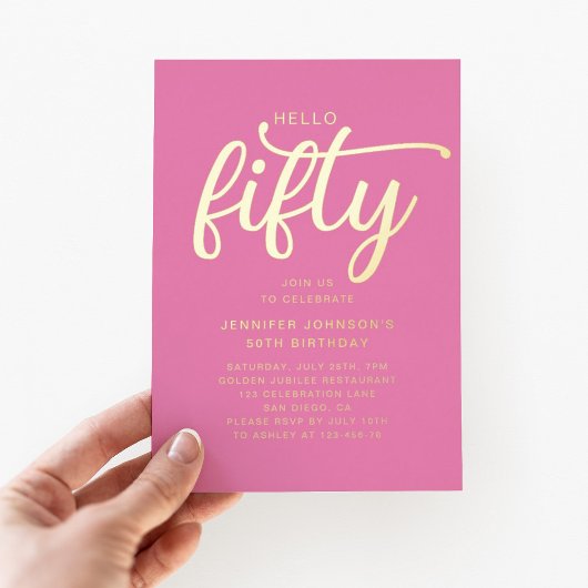 Modern Roze Vijftig en Fabulous 50ste verjaardag G Folie Uitnodiging
