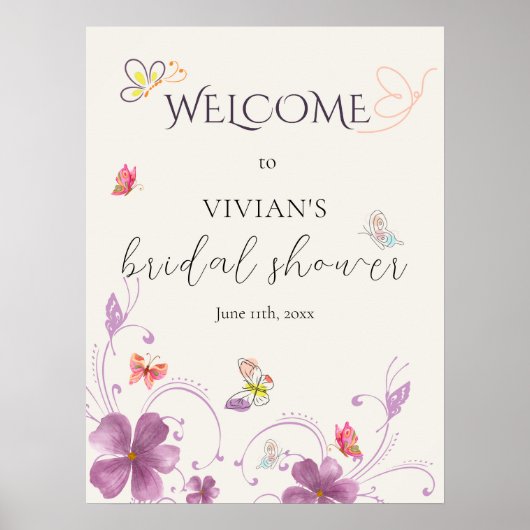 Modern roze vlinders Vrijgezellenfeest welkomstbor Poster (Voorkant)