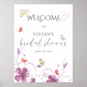 Modern roze vlinders Vrijgezellenfeest welkomstbor Poster (Voorkant)