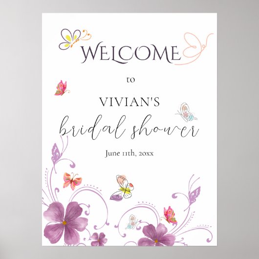 Modern roze vlinders Vrijgezellenfeest welkomstbor Poster (Voorkant)