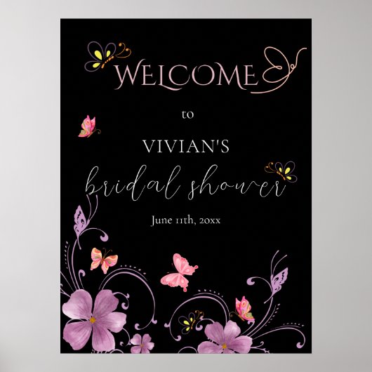 Modern roze vlinders Vrijgezellenfeest welkomstbor Poster (Voorkant)