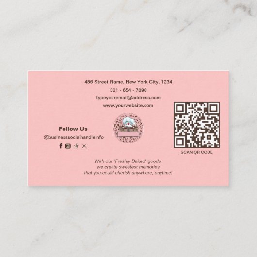 Modern Roze Voeg foto's en Monogram Bakkerij QR-co Visitekaartje (Achterkant)