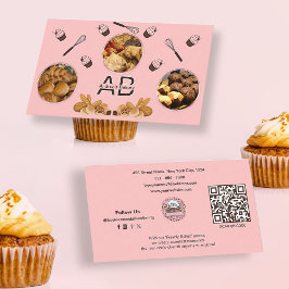Modern Roze Voeg foto's en Monogram Bakkerij QR-co Visitekaartje