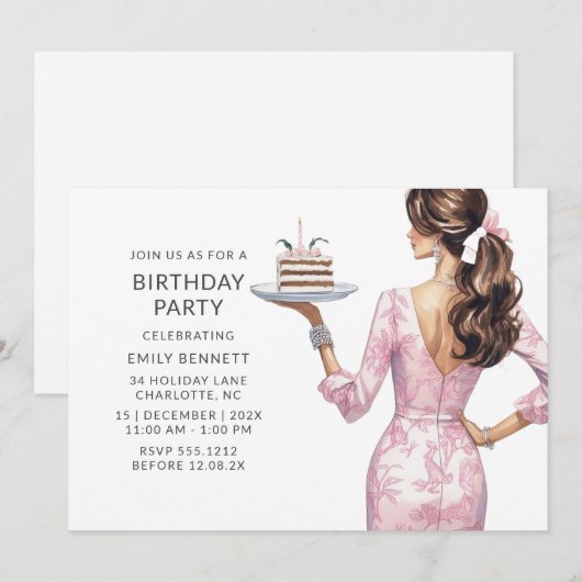 Modern roze volwassen verjaardagsfeestje kaart (Voorkant / Achterkant)