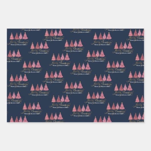 Modern roze "vrolijk kerstfeest" van uw familie inpakpapier vel (Voorkant 2)