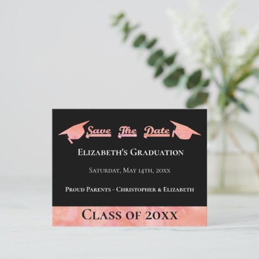 Modern roze Waterverf Afstuderen sparen de Datum Aankondigingskaart (Staand voorkant)