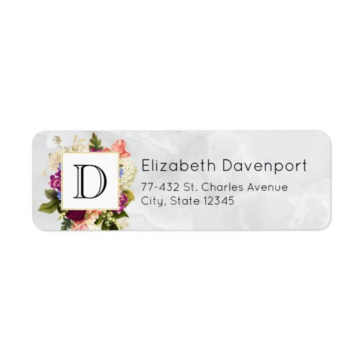 Modern Roze Waterverf Bloemboeket Monogram Etiket (Voorkant)