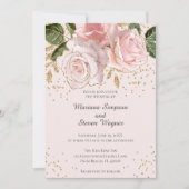 Modern Roze Waterverf Bloemen Goud Glitter Bruilof Kaart (Voorkant)