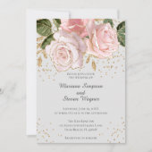 Modern Roze Waterverf Bloemen Goud Glitter Bruilof Kaart (Voorkant)