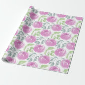 Modern Roze Waterverf bloemmotief Cadeaupapier (Uitgerold)