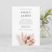 Modern roze Waterverf Boho Pampas Wedding Kaart (Staand voorkant)