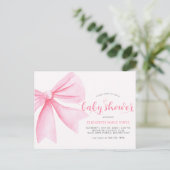 Modern roze Waterverf Bow Ribbon Girl Baby shower Briefkaart (Staand voorkant)