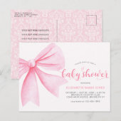 Modern roze Waterverf Bow Ribbon Girl Baby shower Briefkaart (Voorkant / Achterkant)