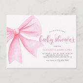 Modern roze Waterverf Bow Ribbon Girl Baby shower Briefkaart (Voorkant)