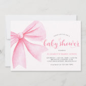 Modern roze Waterverf Bow Ribbon Girl Baby shower Kaart (Voorkant)