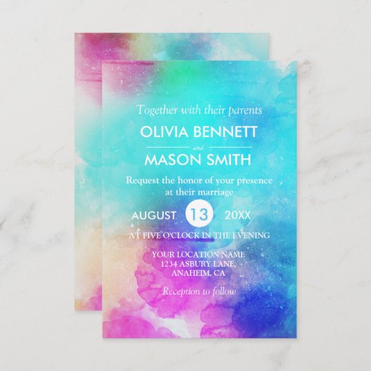Modern roze Waterverf bruiloft uitnodigen Kaart (Voorkant / Achterkant)
