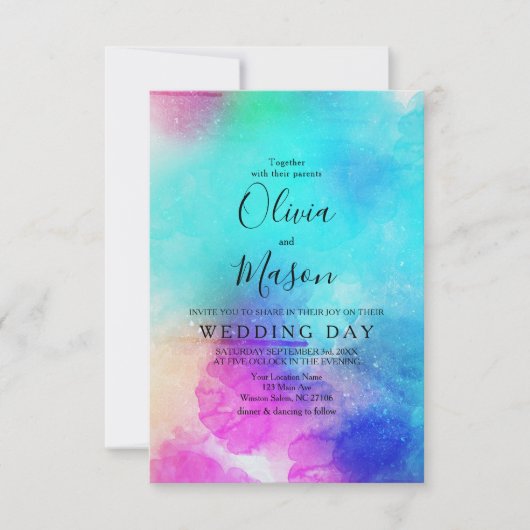 Modern roze Waterverf bruiloft uitnodigen Kaart (Voorkant)