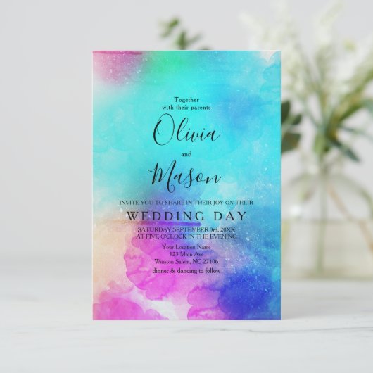 Modern roze Waterverf bruiloft uitnodigen Kaart (Staand voorkant)