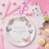 Modern roze Waterverf Butterfly Girl Baby shower Papieren Bordje (Feest)