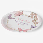 Modern roze Waterverf Butterfly Girl Baby shower Papieren Bordje (Gekanteld)