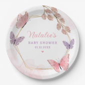 Modern roze Waterverf Butterfly Girl Baby shower Papieren Bordje (Voorkant)