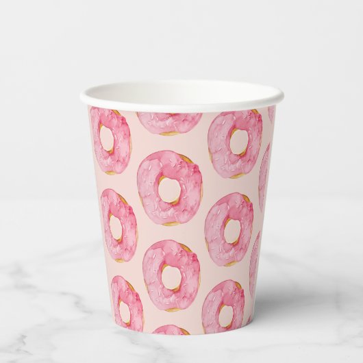 Modern roze Waterverf donuts Pattern Papieren Bekers (Achterkant)