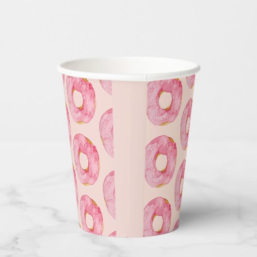 Modern roze Waterverf donuts Pattern Papieren Bekers (Rechts)