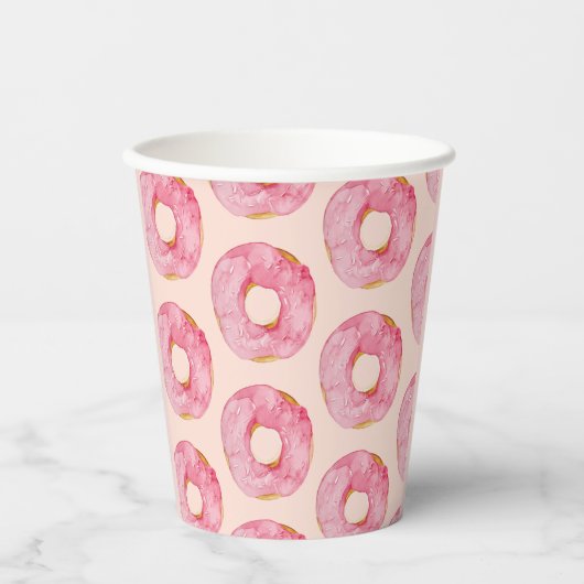 Modern roze Waterverf donuts Pattern Papieren Bekers (Voorkant)