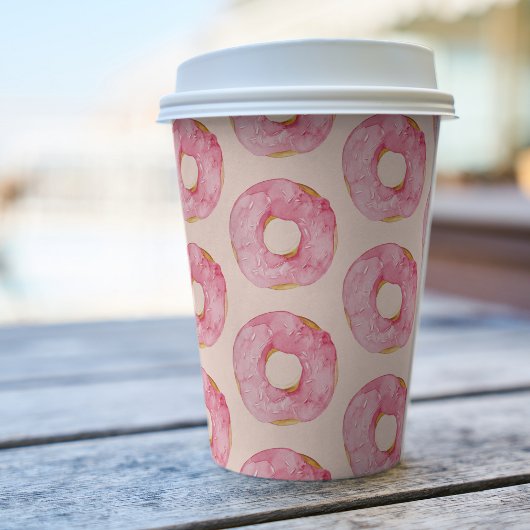 Modern roze Waterverf donuts Pattern Papieren Bekers