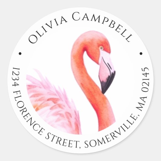 Modern roze Waterverf Flamingo retouradres Ronde Sticker (Voorkant)