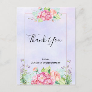 Modern roze Waterverf Floral Bouquet bedankt Briefkaart