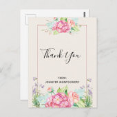 Modern roze Waterverf Floral Bouquet bedankt Briefkaart (Voorkant / Achterkant)