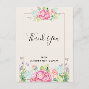 Modern roze Waterverf Floral Bouquet bedankt Briefkaart